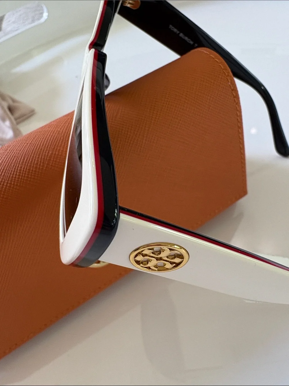 Tory Burch TY7190U Ivory Red Blue Trilayer Sunglasses NWT w/ Case